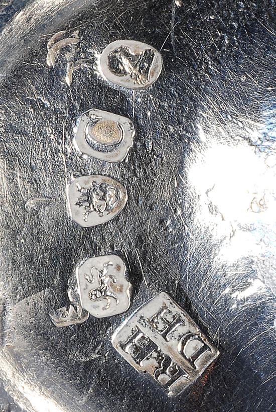 A set of four George III silver salts, by Robert & David Hennell, Length 135mm, weight 12.8oz/400grms.